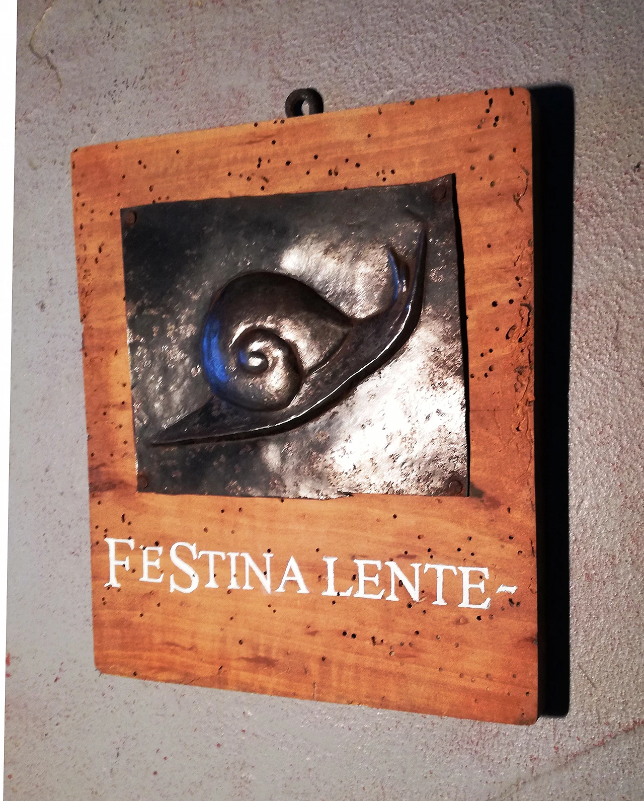 Metal and wood Festina lente tavern sign, early 20th century 2