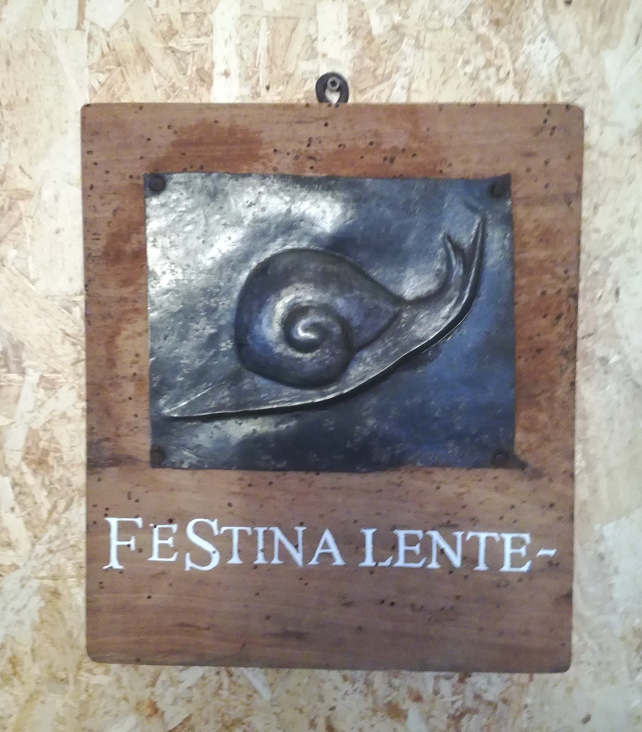 Metal and wood Festina lente tavern sign, early 20th century 9