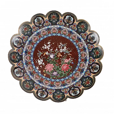 Cloisonné polylobed enamel plate with flowers decoration, 19th century
