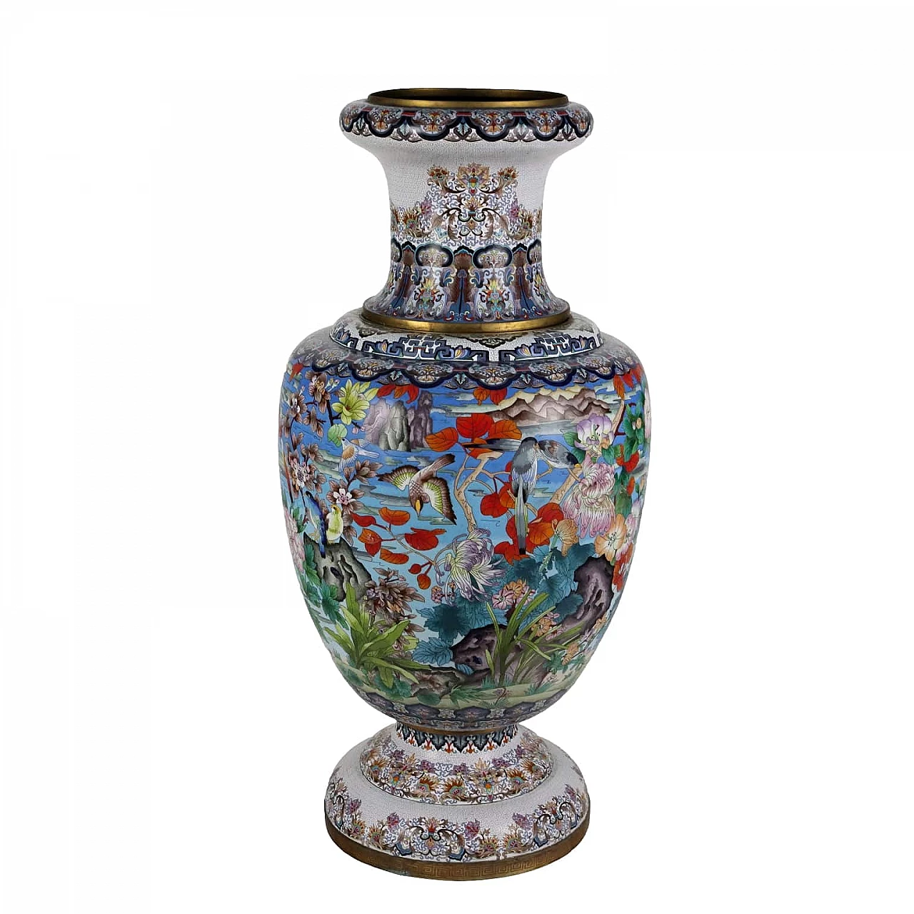 Vaso in bronzo decorato a cloisonné con smalti colorati 1