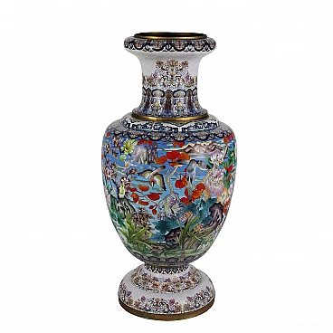 Vaso in bronzo decorato a cloisonné con smalti colorati