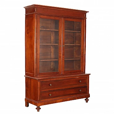Cherrywood bookcase with drawers and glass doors