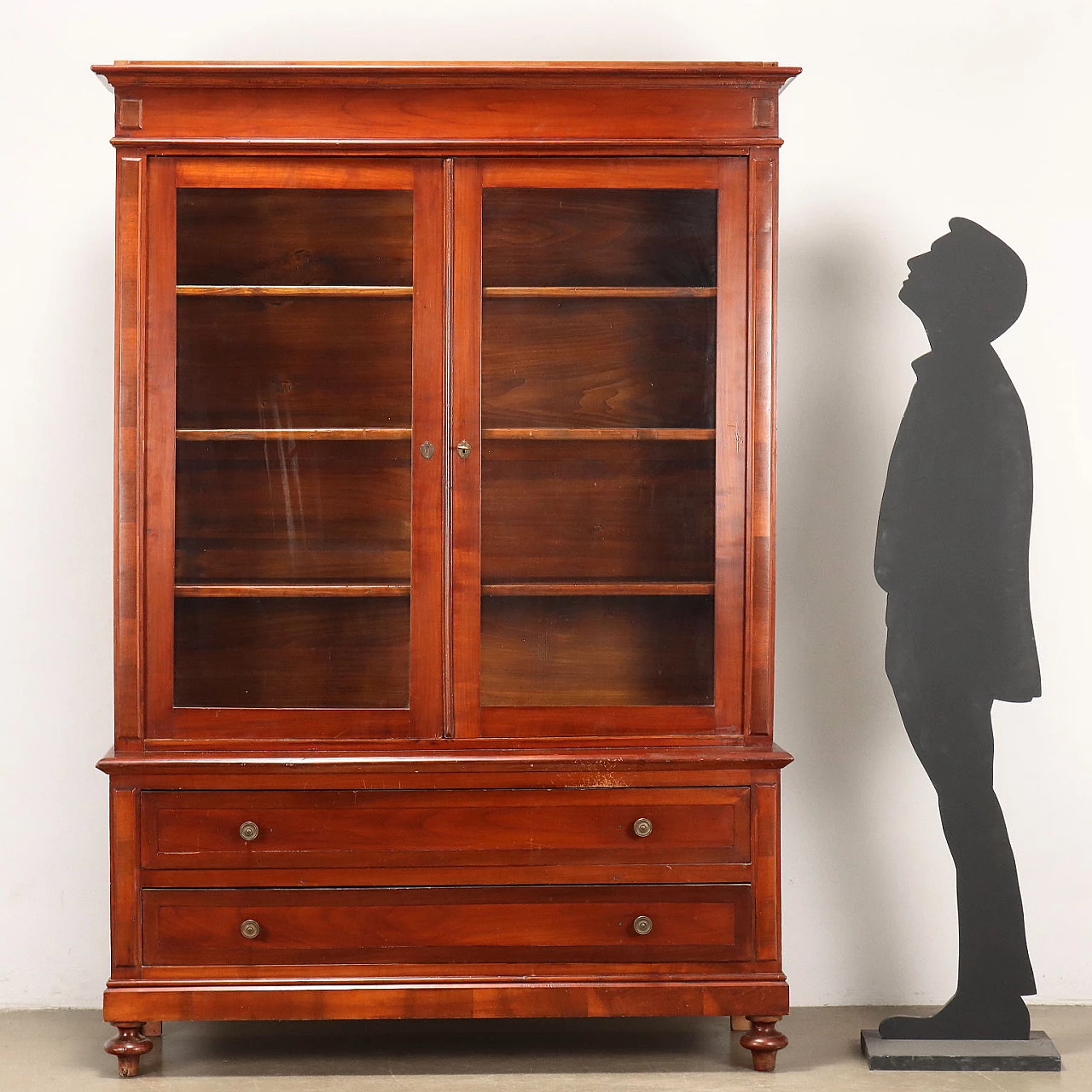Cherrywood bookcase with drawers and glass doors 2