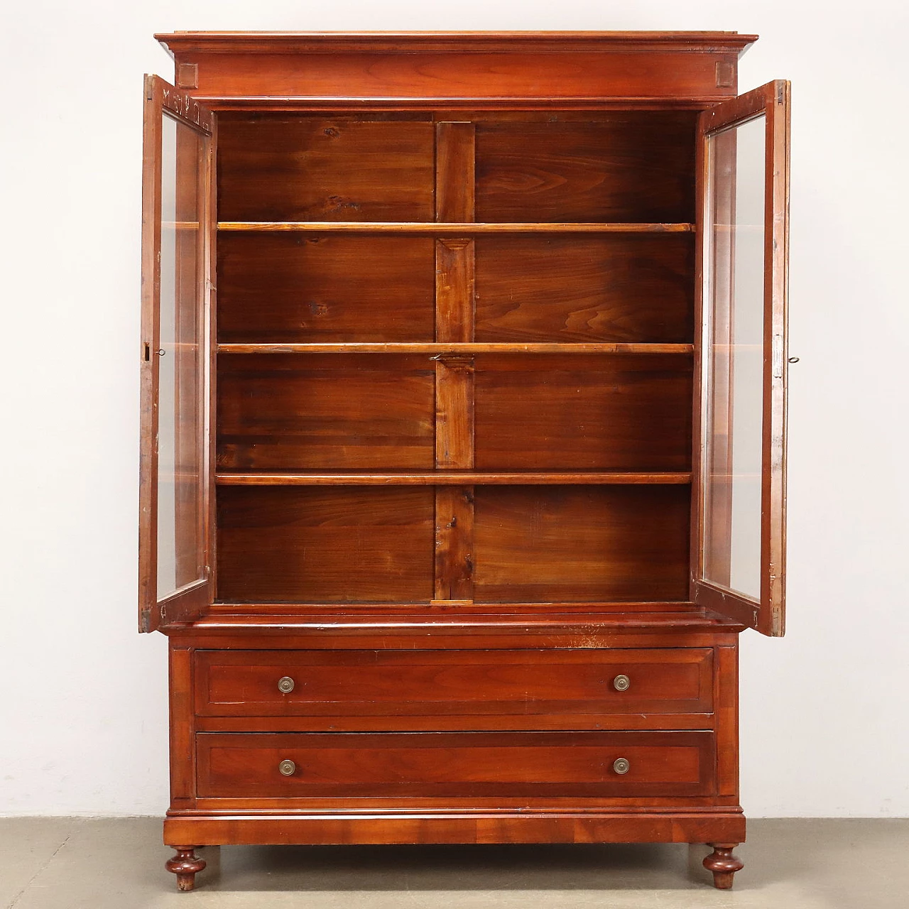 Cherrywood bookcase with drawers and glass doors 3