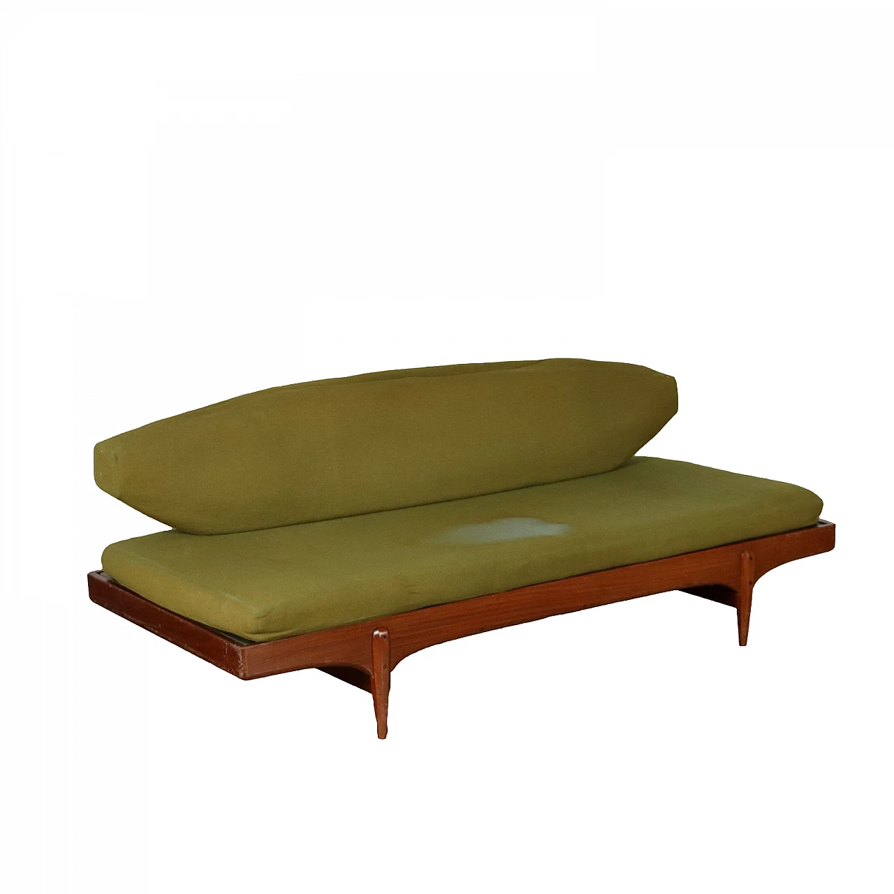 Teak and green fabric sofa bed, 1960s 1