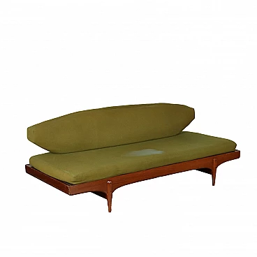 Teak and green fabric sofa bed, 1960s