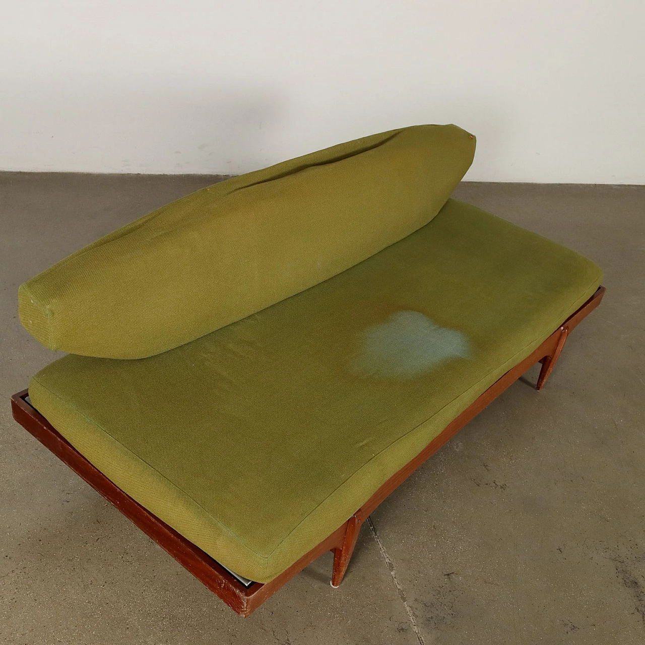 Teak and green fabric sofa bed, 1960s 3