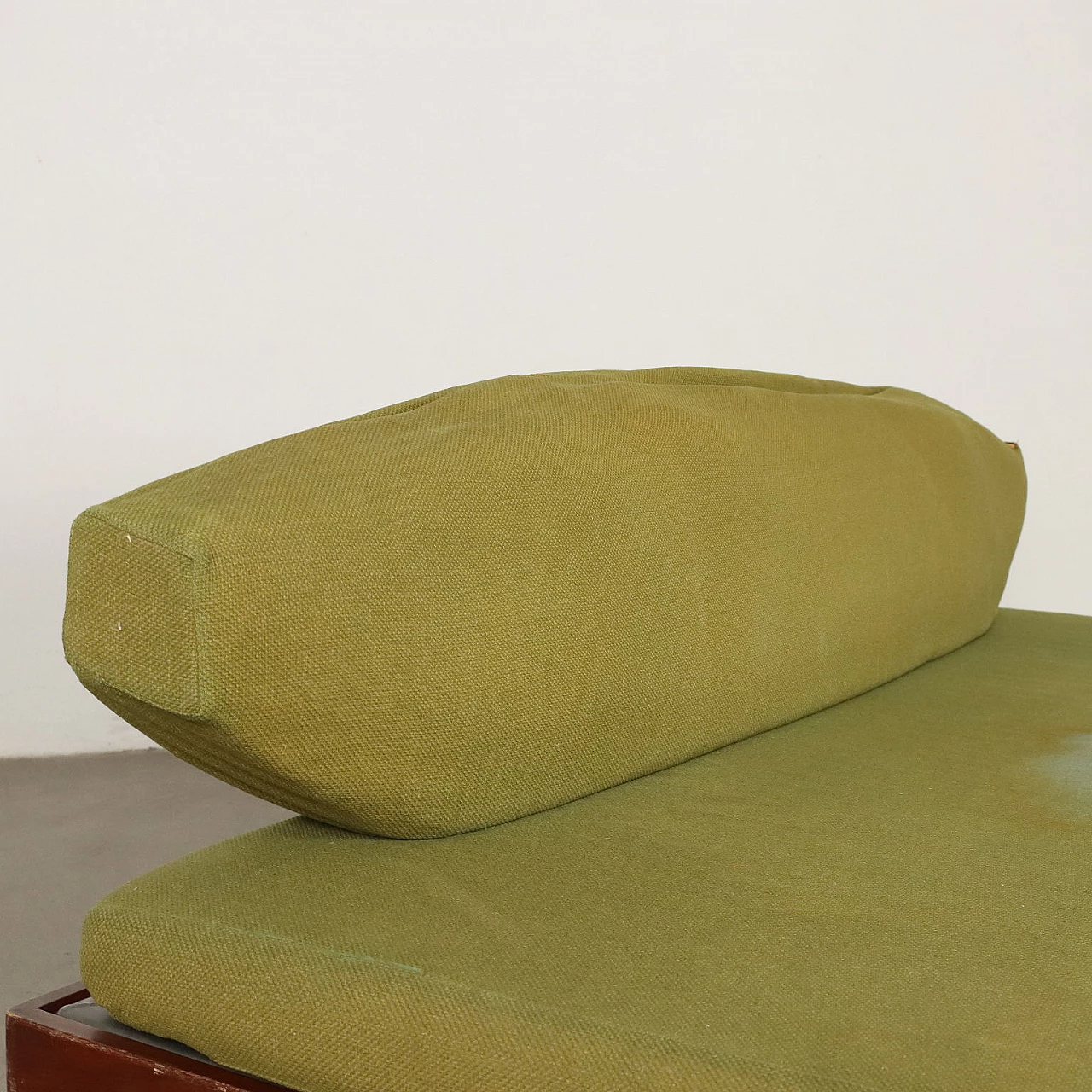 Divano letto in teak e tessuto verde, anni '60 4