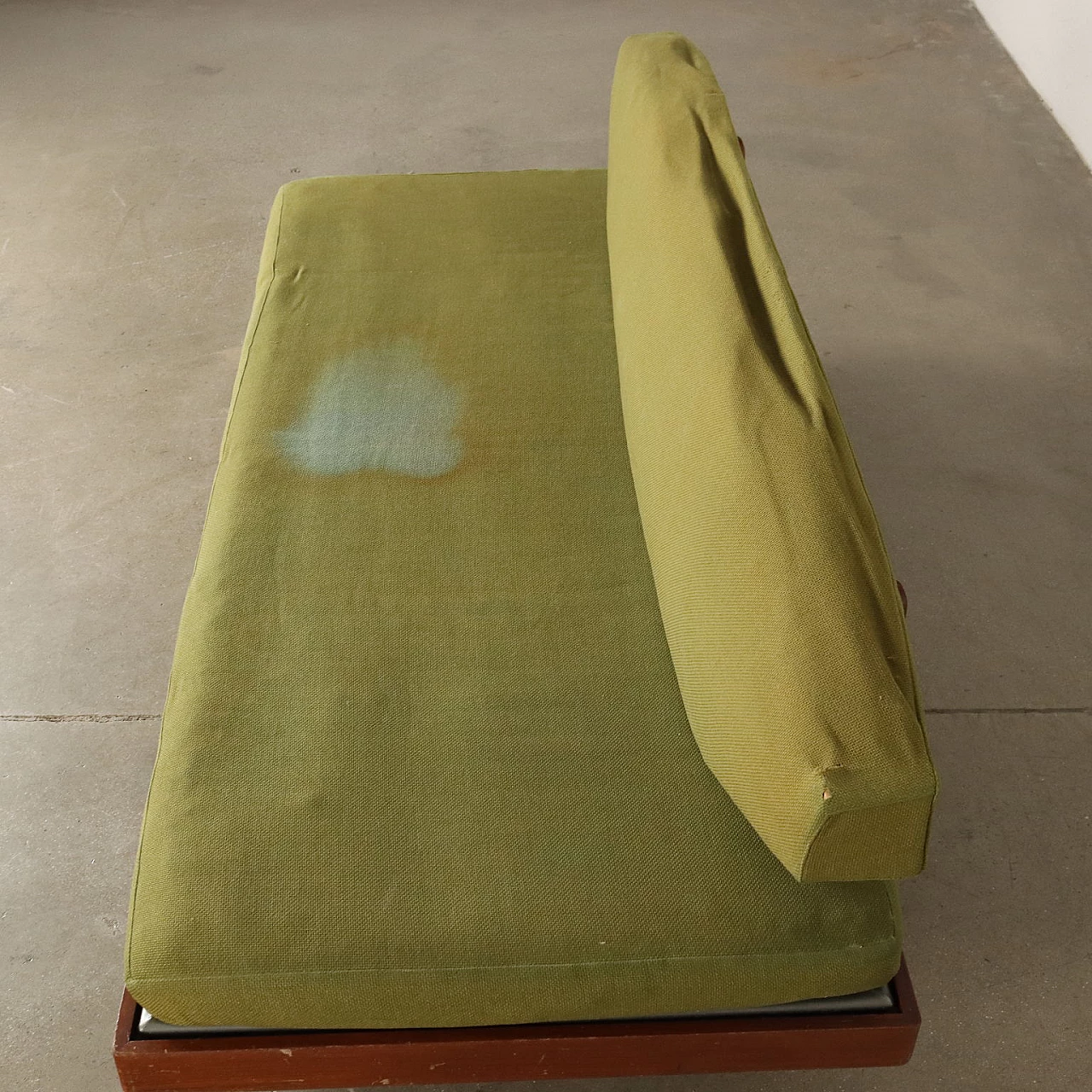 Divano letto in teak e tessuto verde, anni '60 8