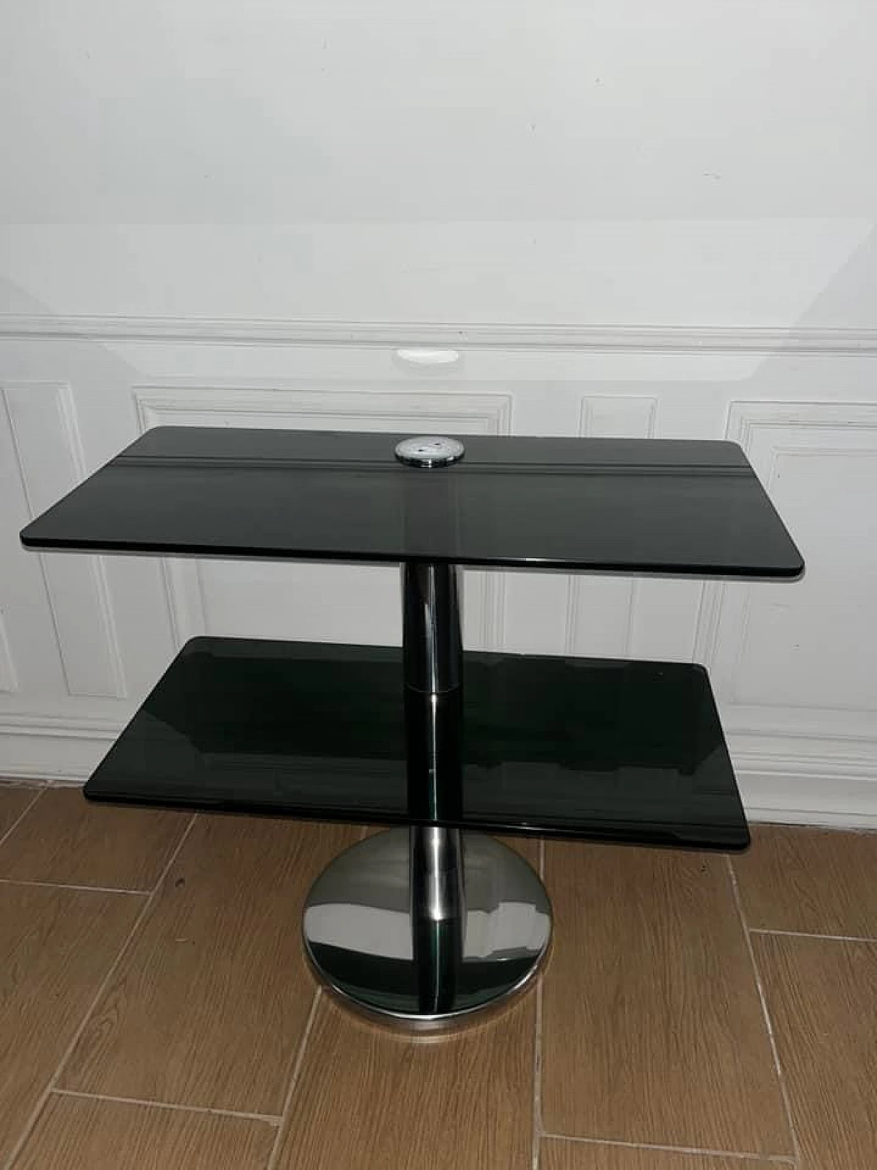 Console table in smoked glass and steel, 1970s 1
