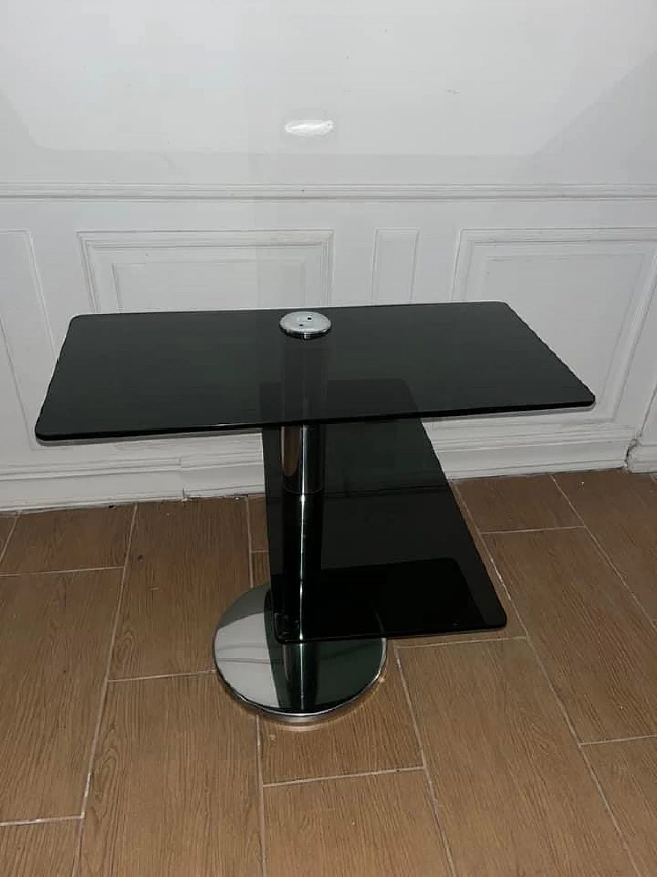 Console table in smoked glass and steel, 1970s 4