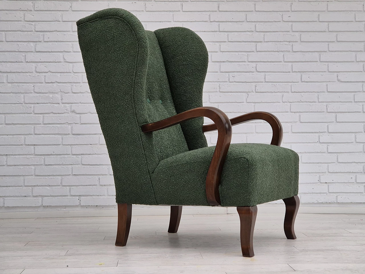 Danish beechwood armchair in bottle green fabric, 1950s 1