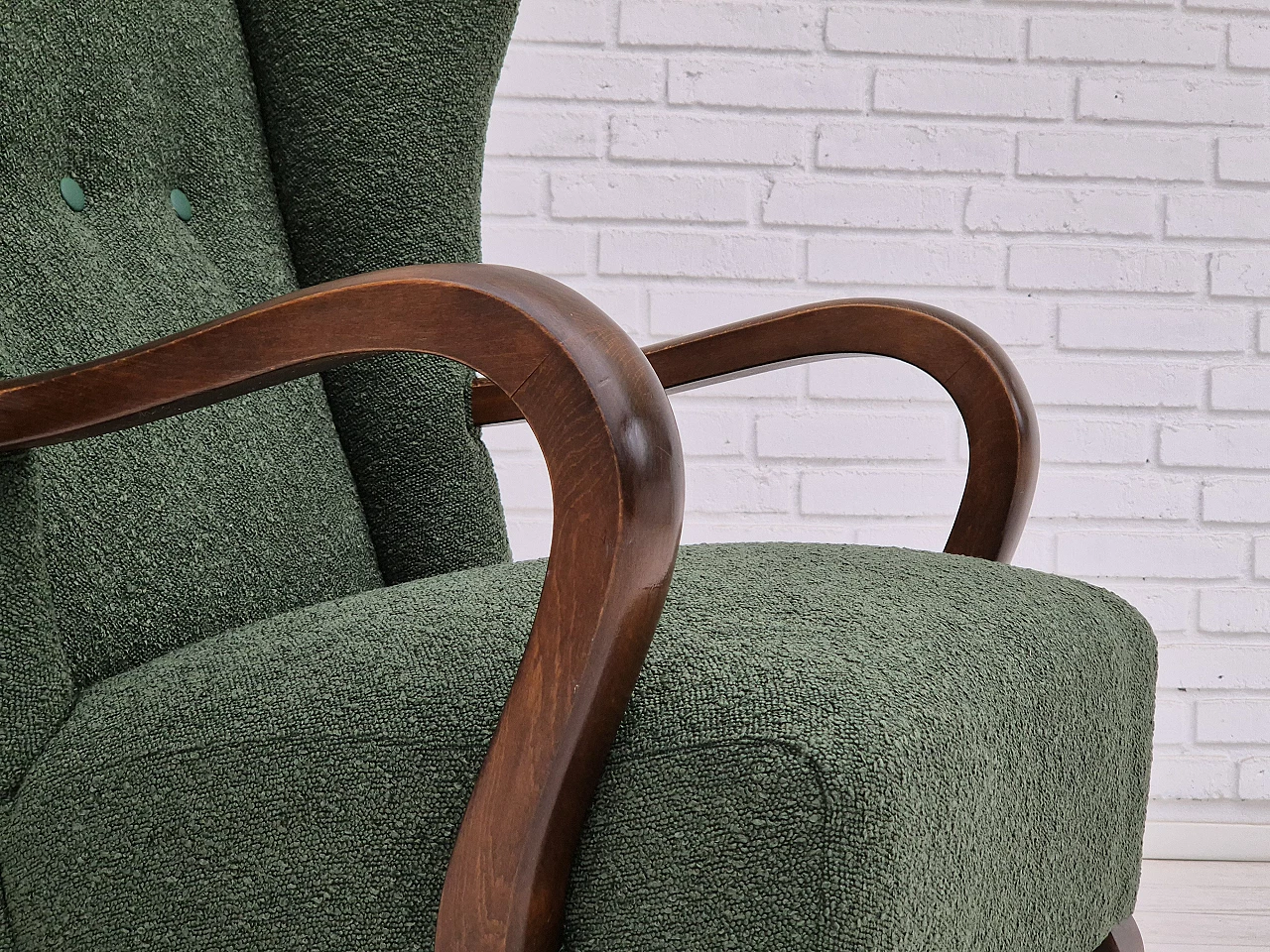 Danish beechwood armchair in bottle green fabric, 1950s 3