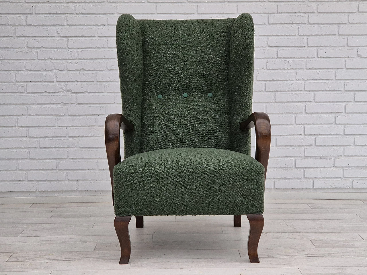 Danish beechwood armchair in bottle green fabric, 1950s 6