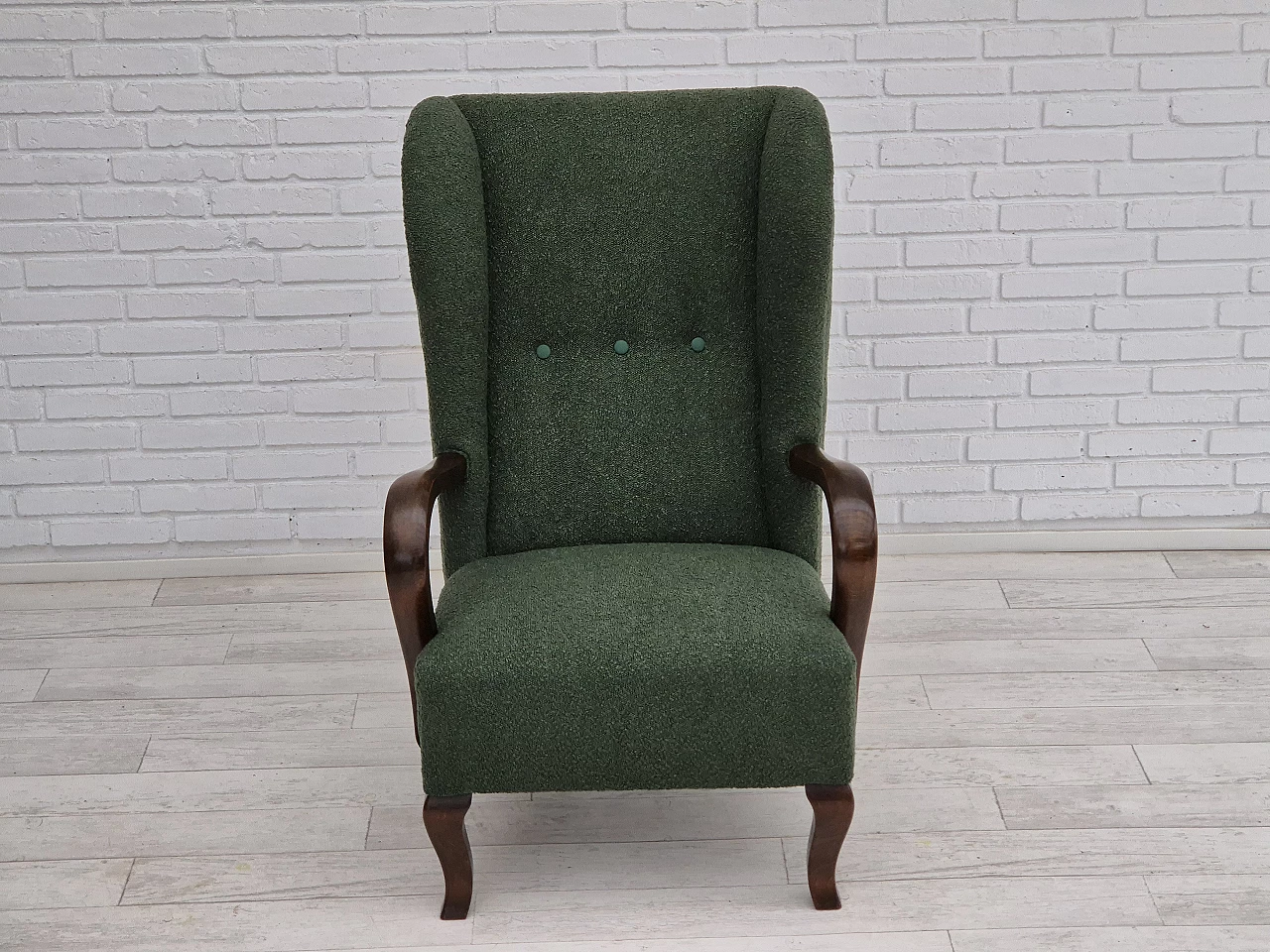 Danish beechwood armchair in bottle green fabric, 1950s 7