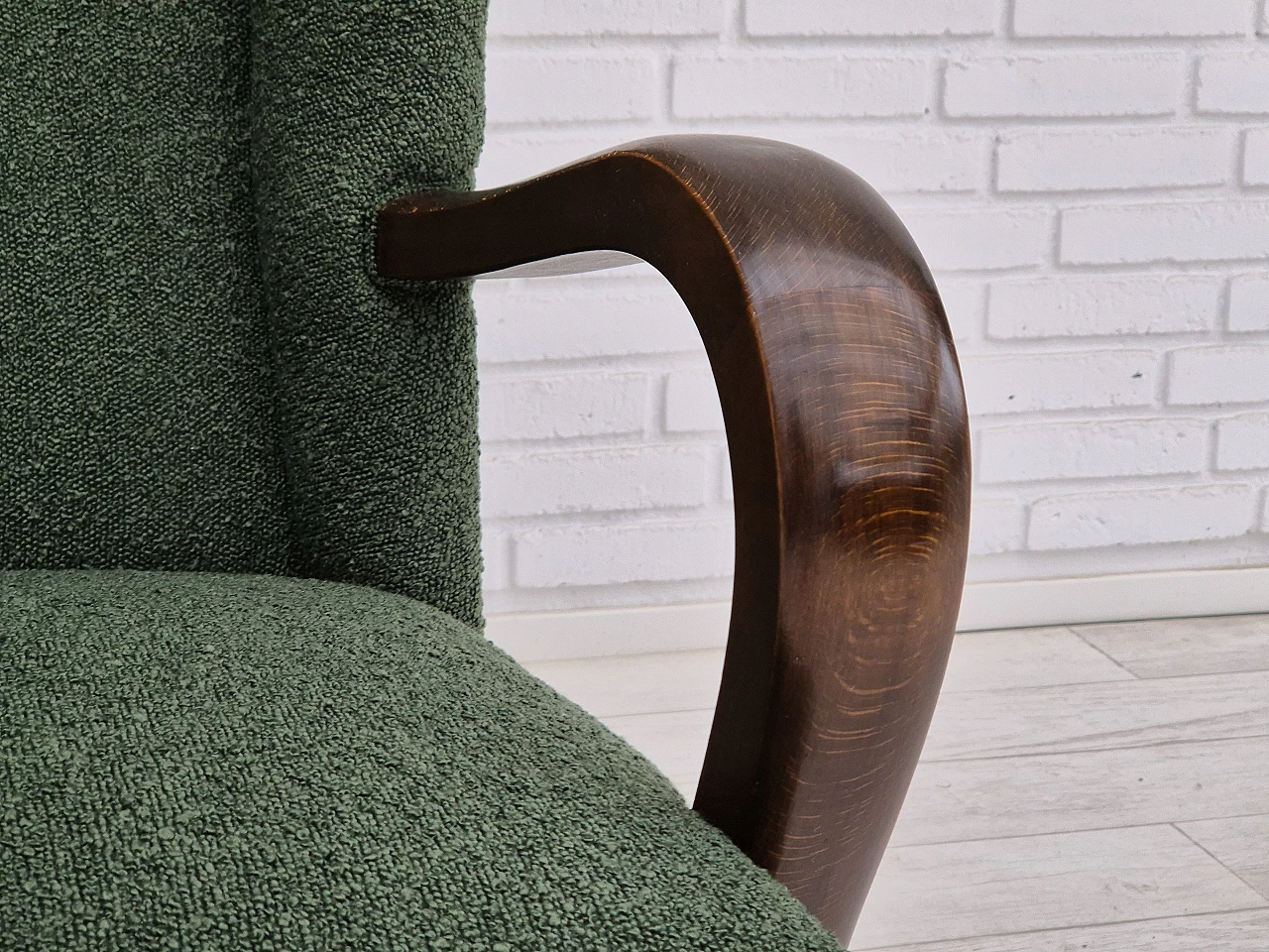 Danish beechwood armchair in bottle green fabric, 1950s 8