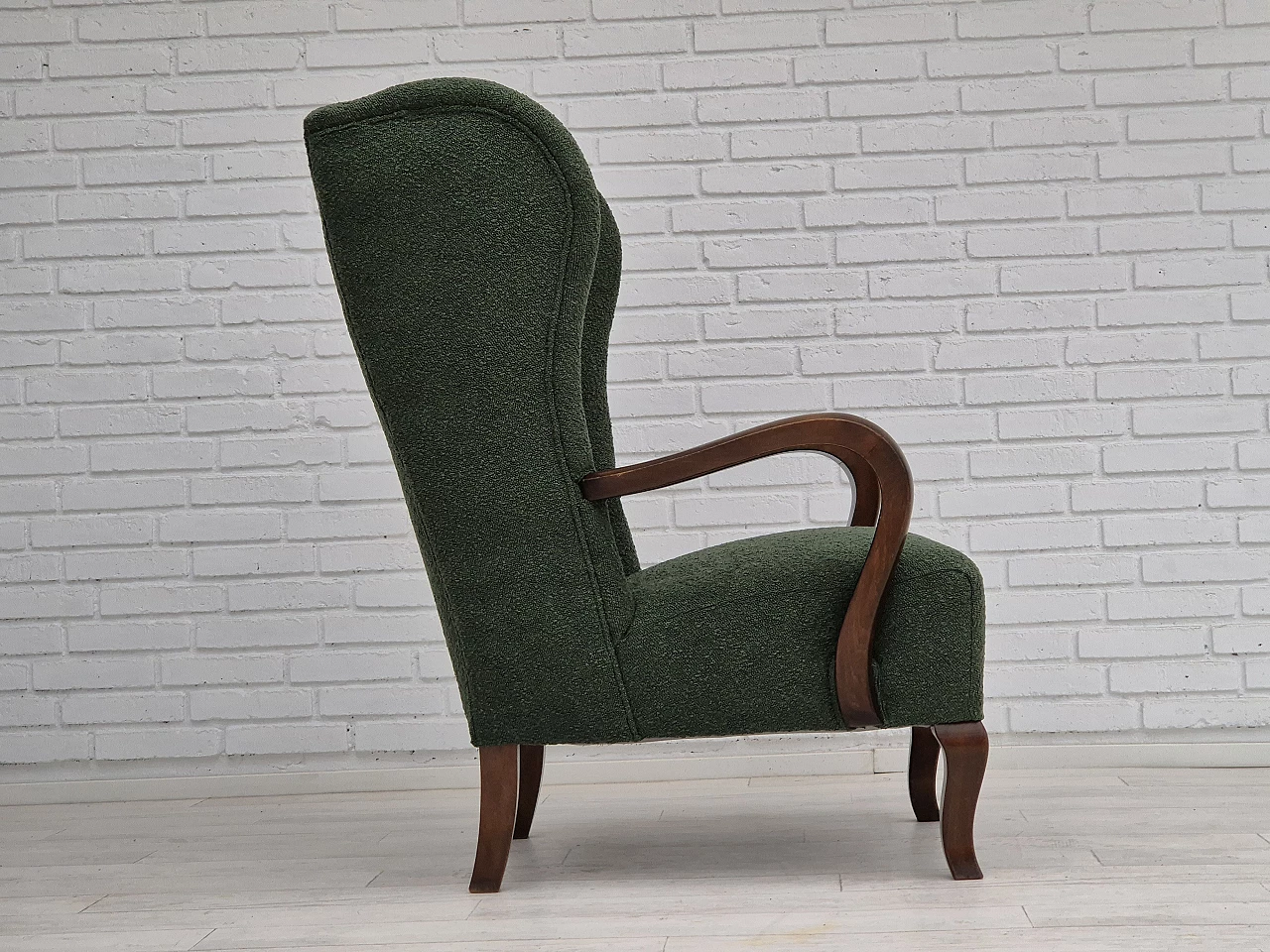 Danish beechwood armchair in bottle green fabric, 1950s 9
