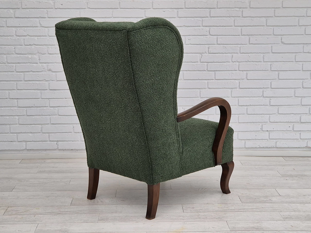 Danish beechwood armchair in bottle green fabric, 1950s 11