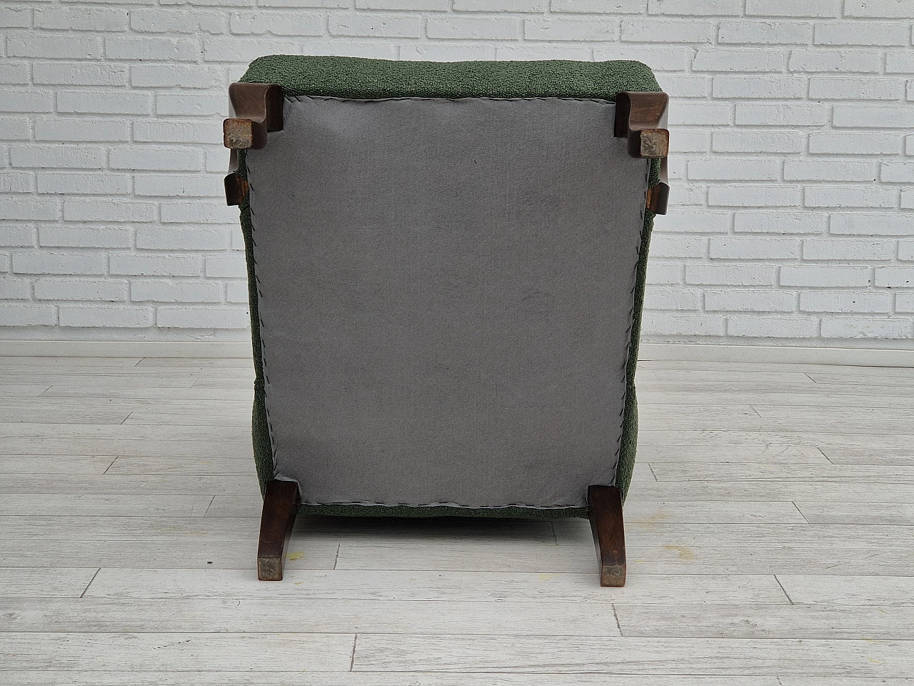 Danish beechwood armchair in bottle green fabric, 1950s 13