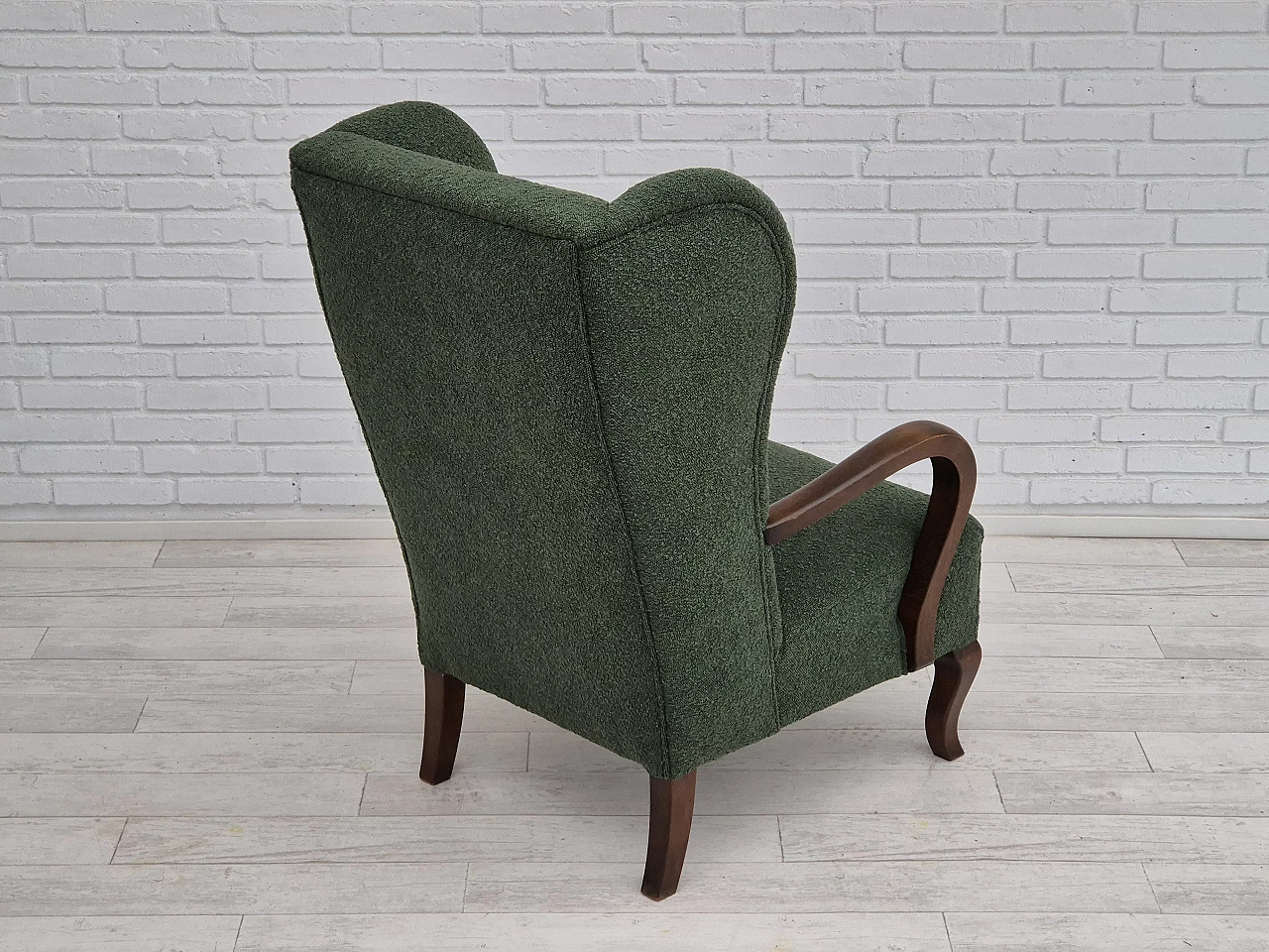 Danish beechwood armchair in bottle green fabric, 1950s 15