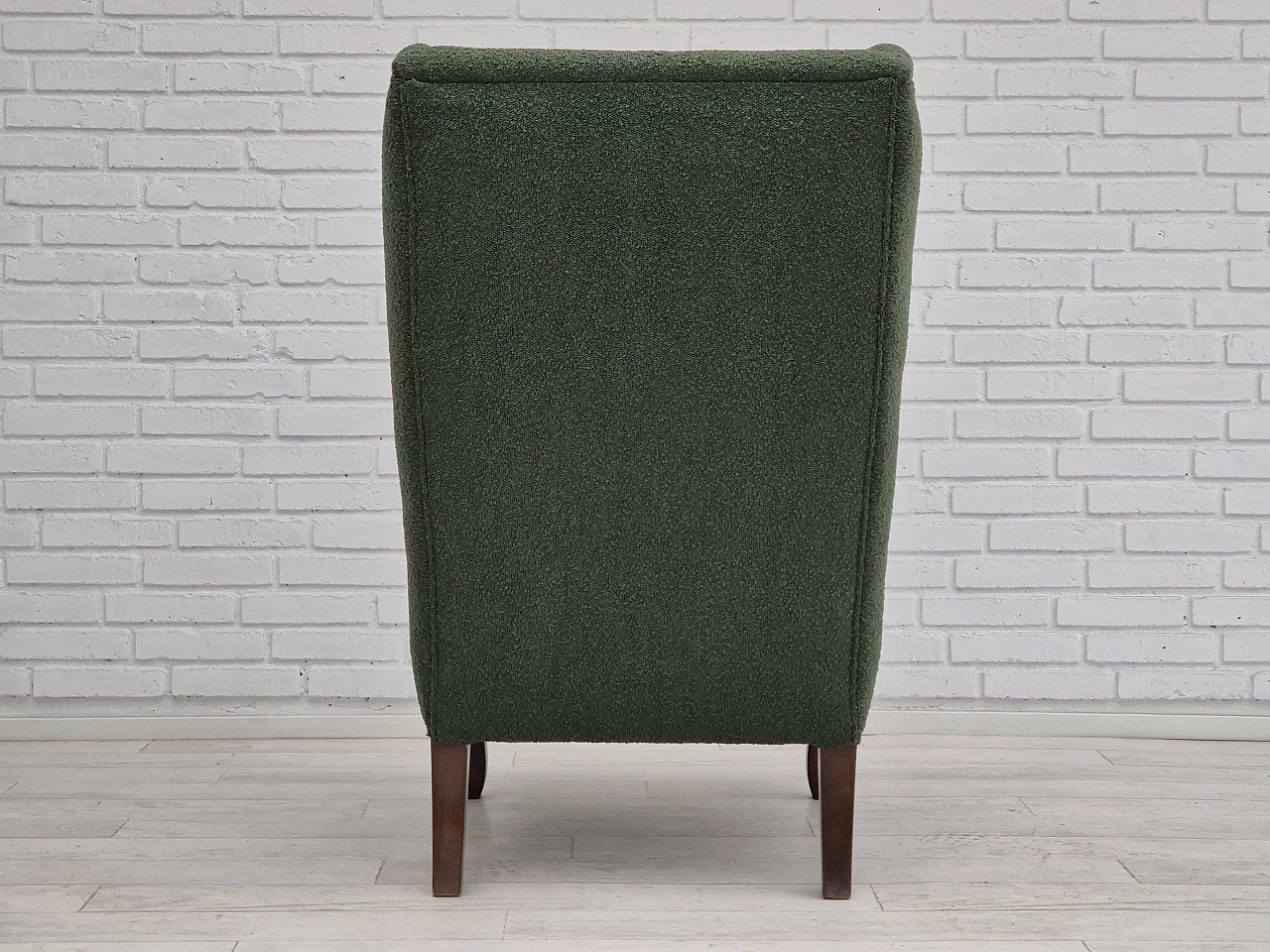 Danish beechwood armchair in bottle green fabric, 1950s 16