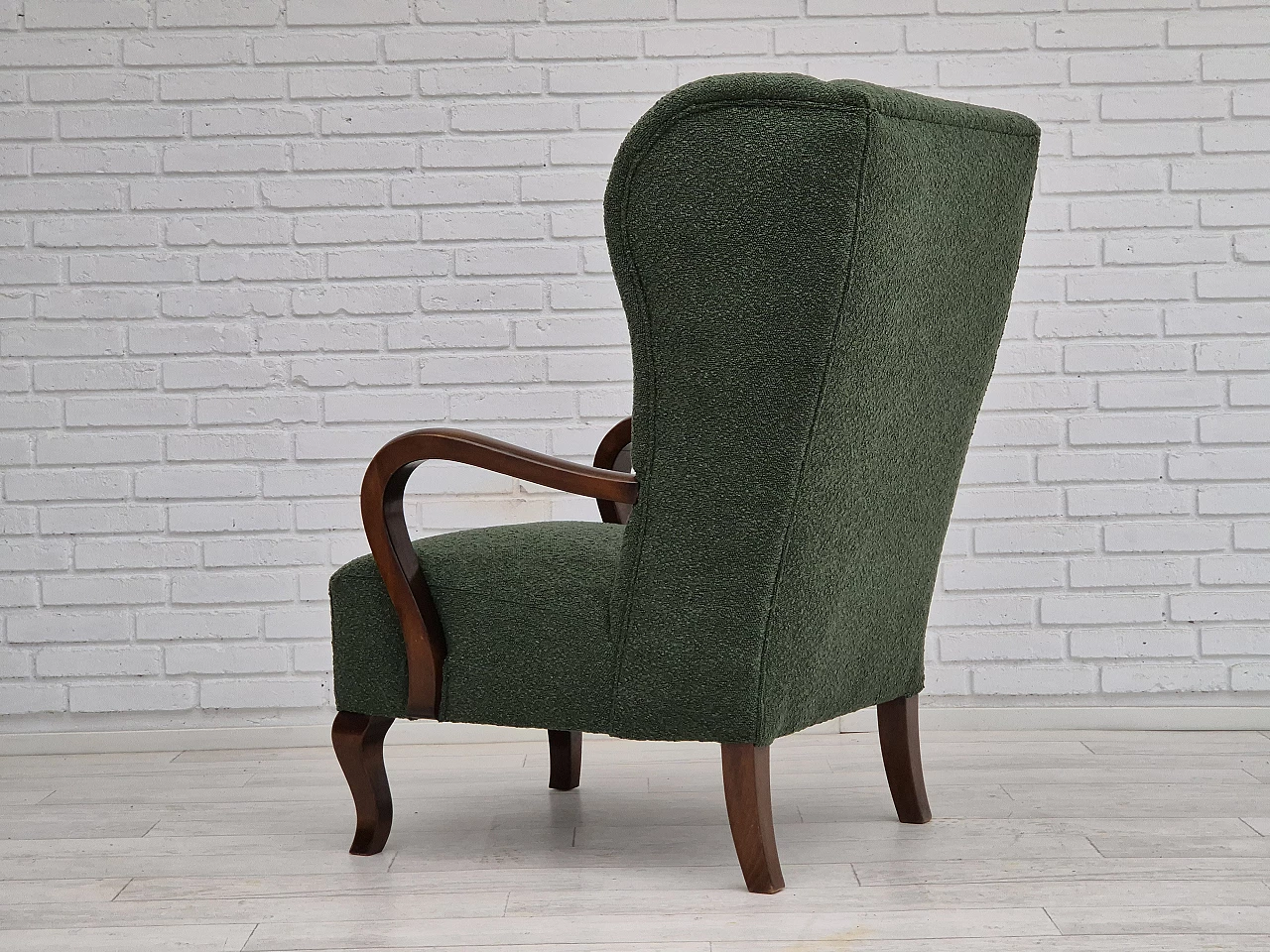 Danish beechwood armchair in bottle green fabric, 1950s 17