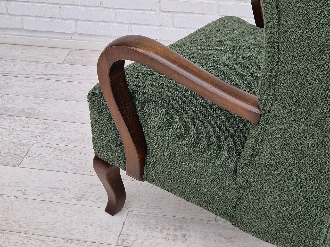 Danish beechwood armchair in bottle green fabric, 1950s 18