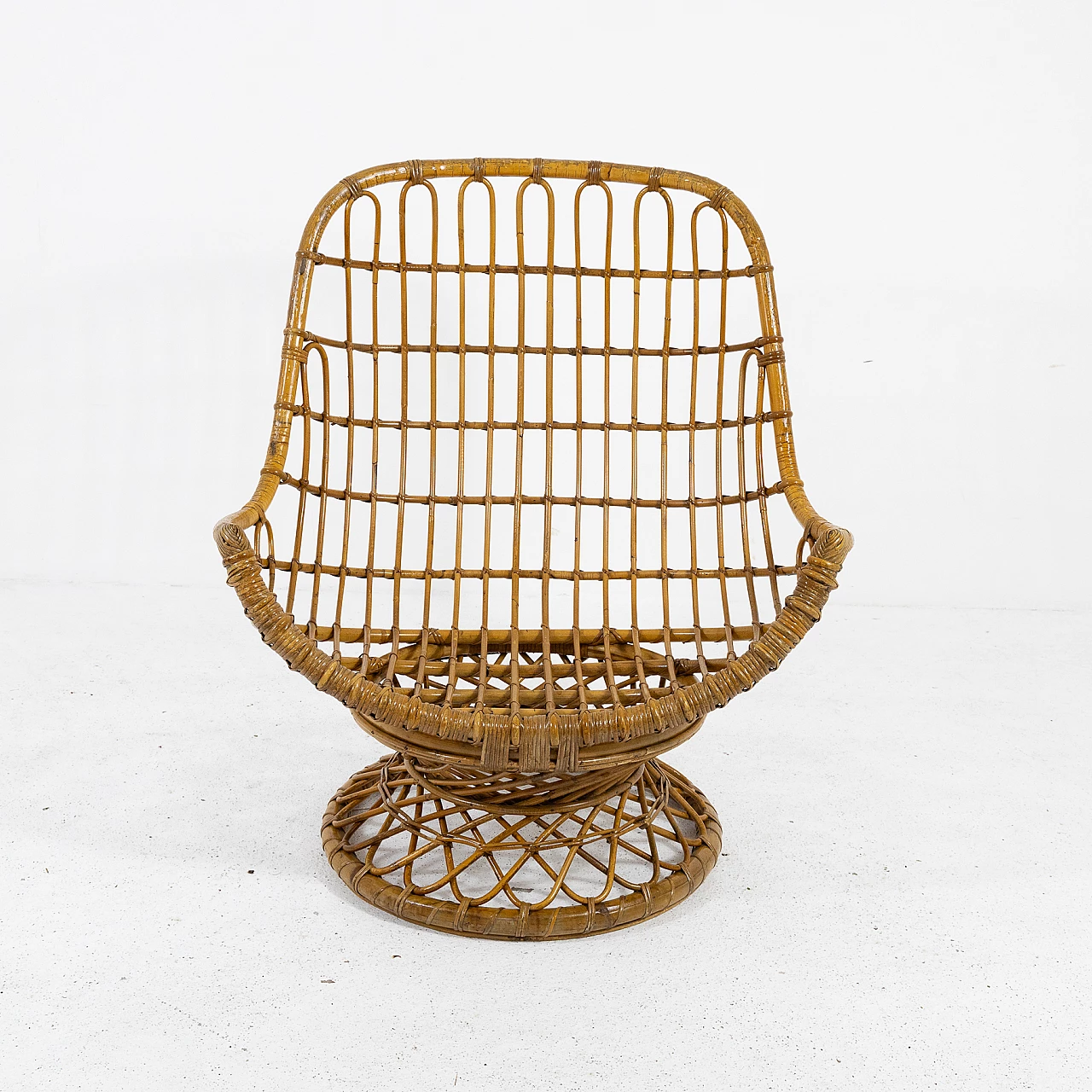 Bamboo armchair with round base, 1970s 1