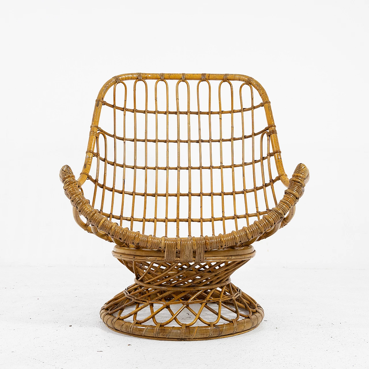 Bamboo armchair with round base, 1970s 2