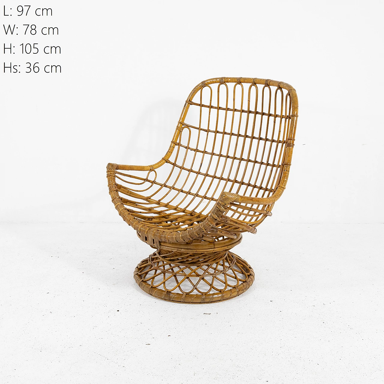 Bamboo armchair with round base, 1970s 4