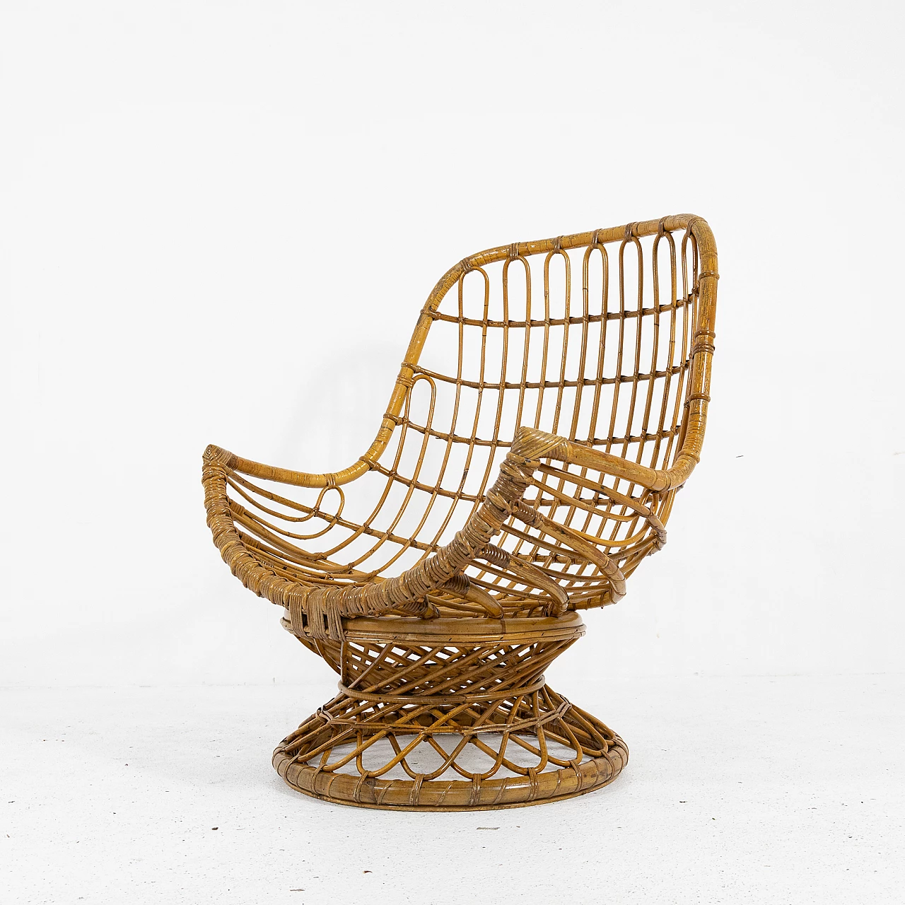 Bamboo armchair with round base, 1970s 5