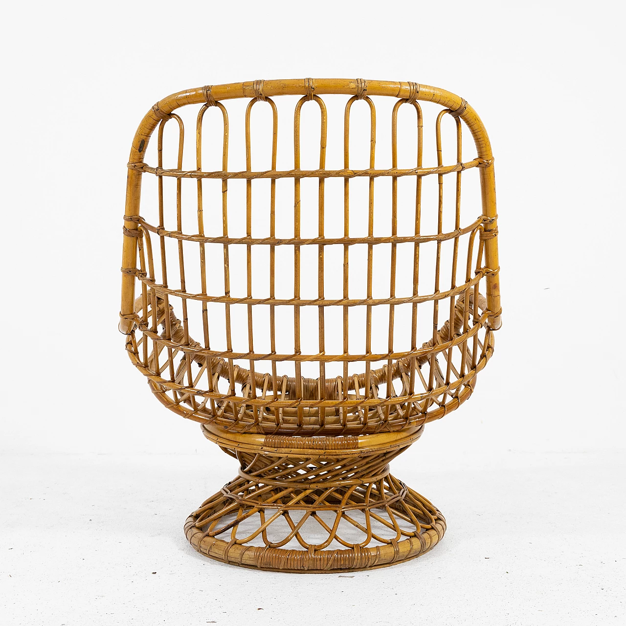 Bamboo armchair with round base, 1970s 7