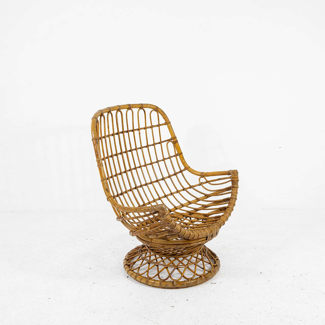Bamboo armchair with round base, 1970s 8