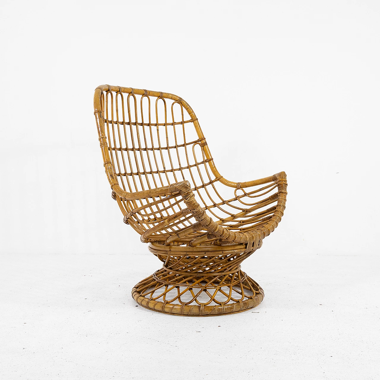 Bamboo armchair with round base, 1970s 9