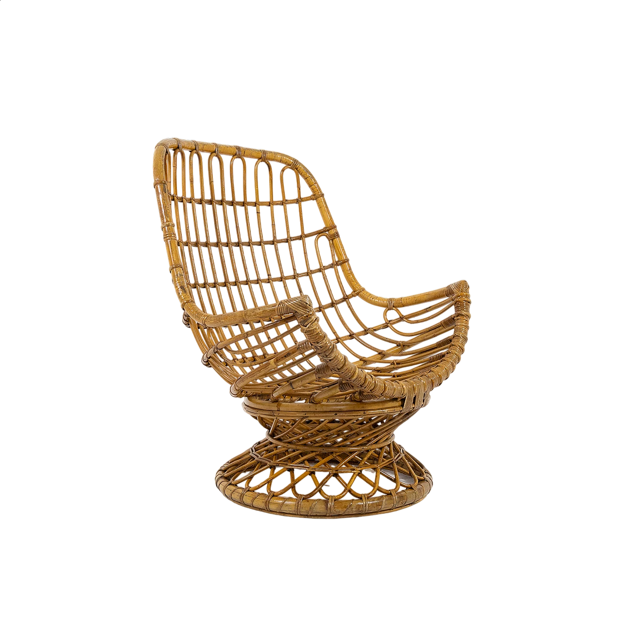 Bamboo armchair with round base, 1970s 11