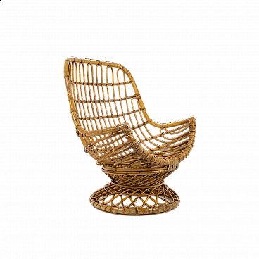 Bamboo armchair with round base, 1970s