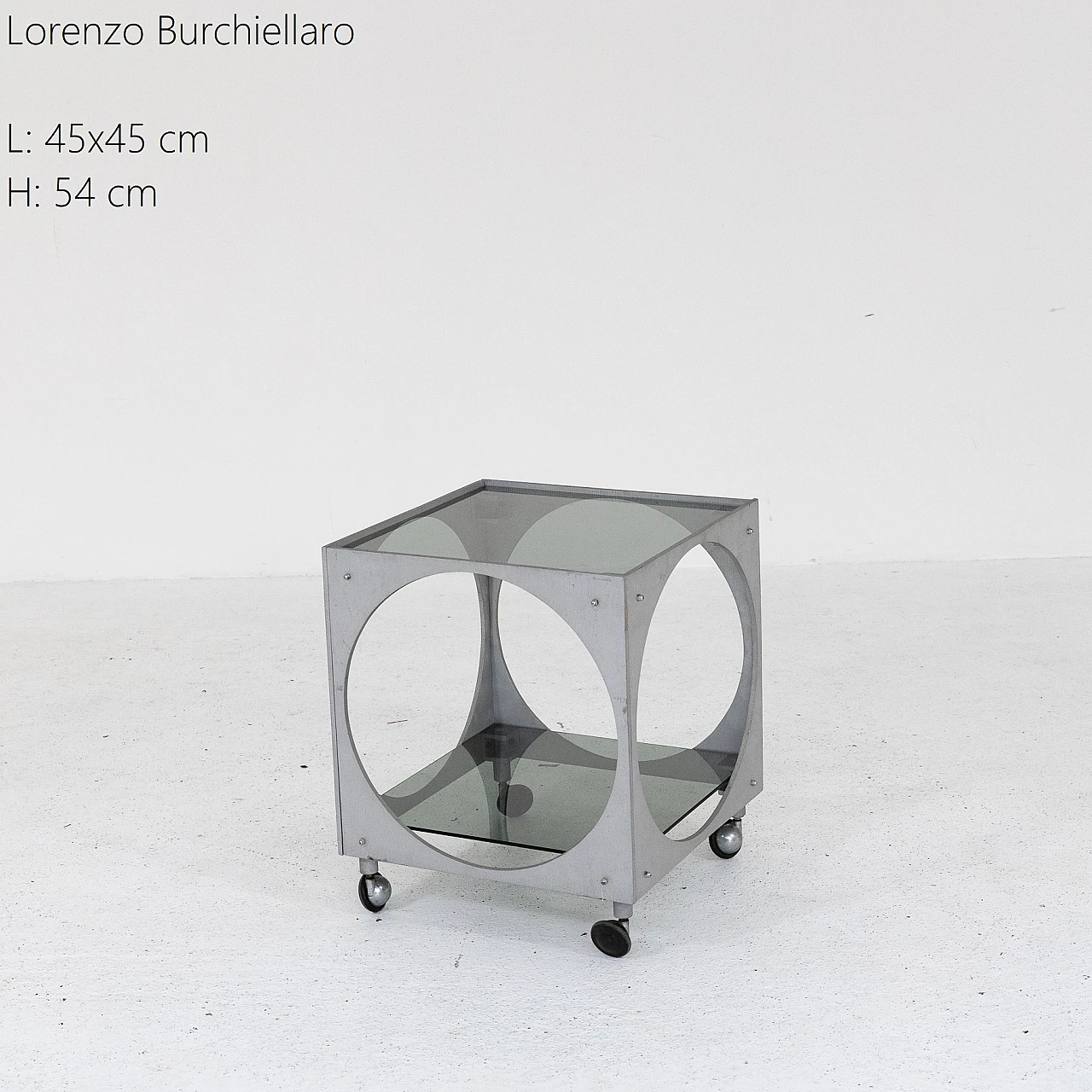 Carrello in alluminio e vetro fumé di Lorenzo Burchiellaro, anni '70 8
