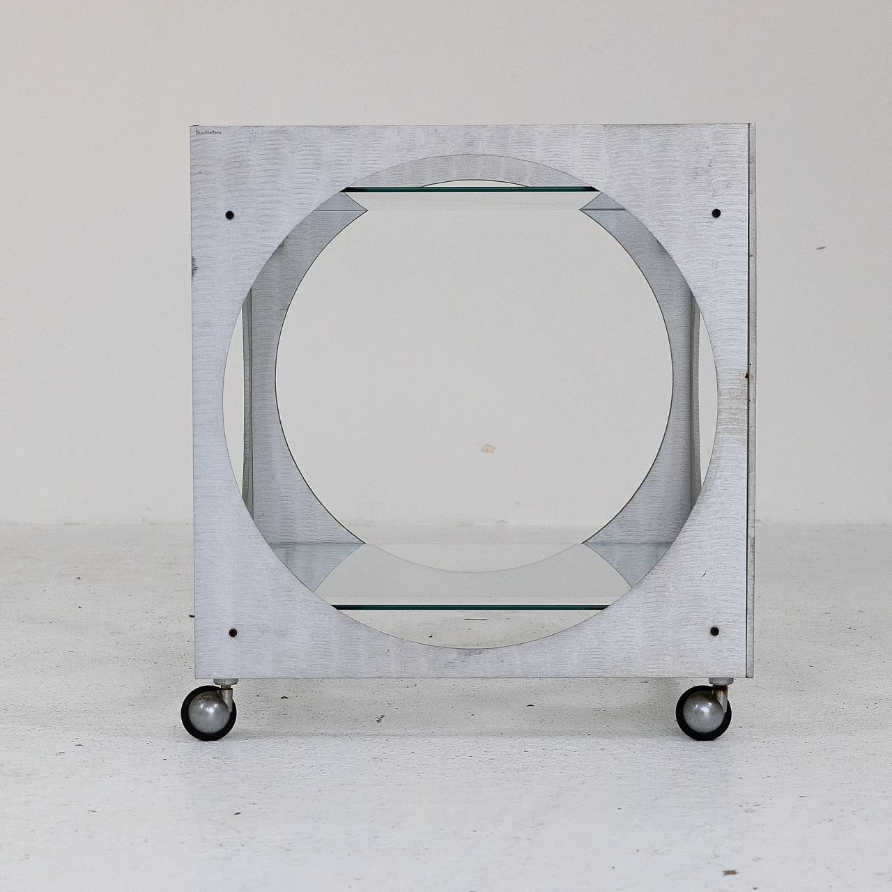 Carrello in alluminio e vetro di Lorenzo Burchiellaro, anni '70 3