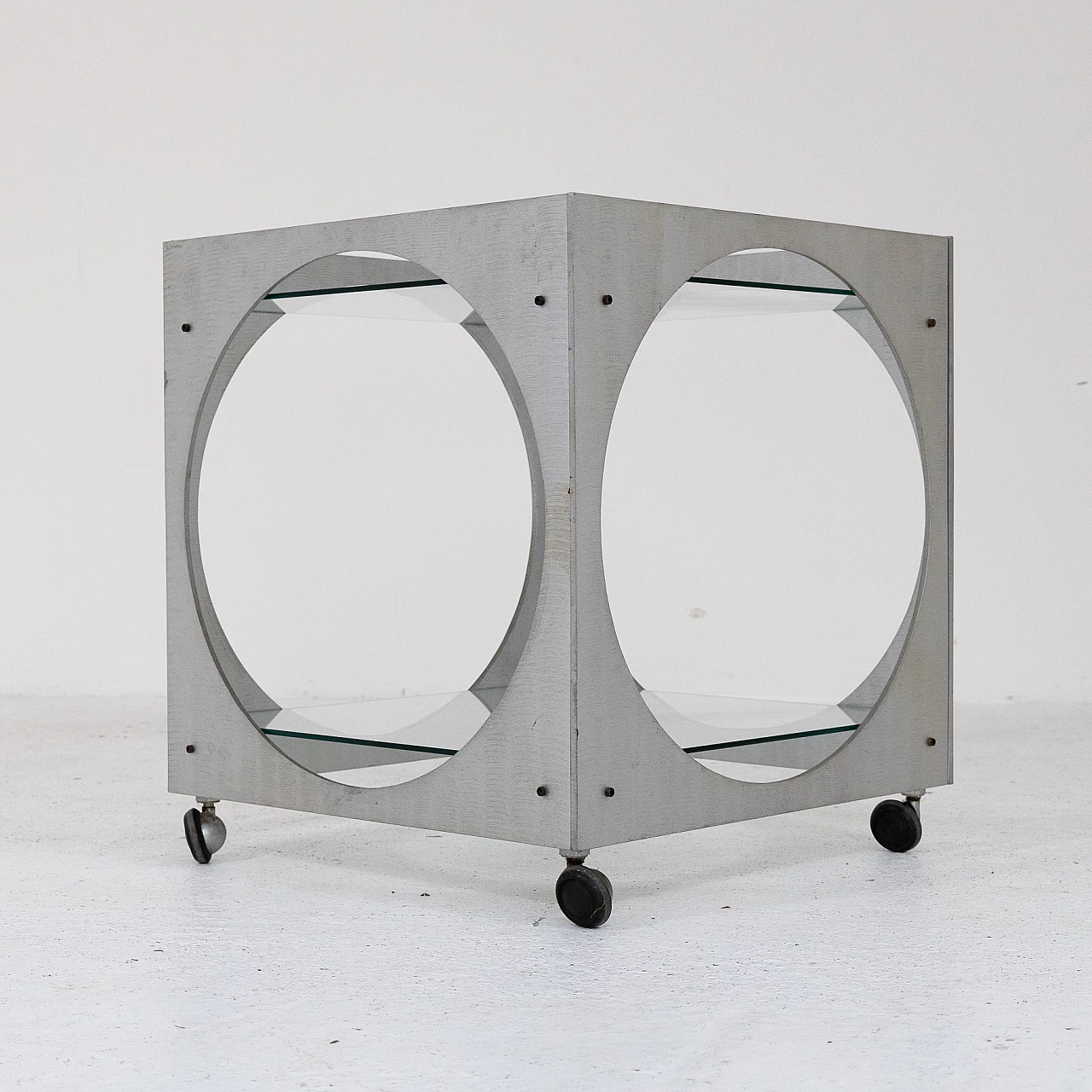 Aluminum and glass cart by Lorenzo Burchiellaro, 1970s 4
