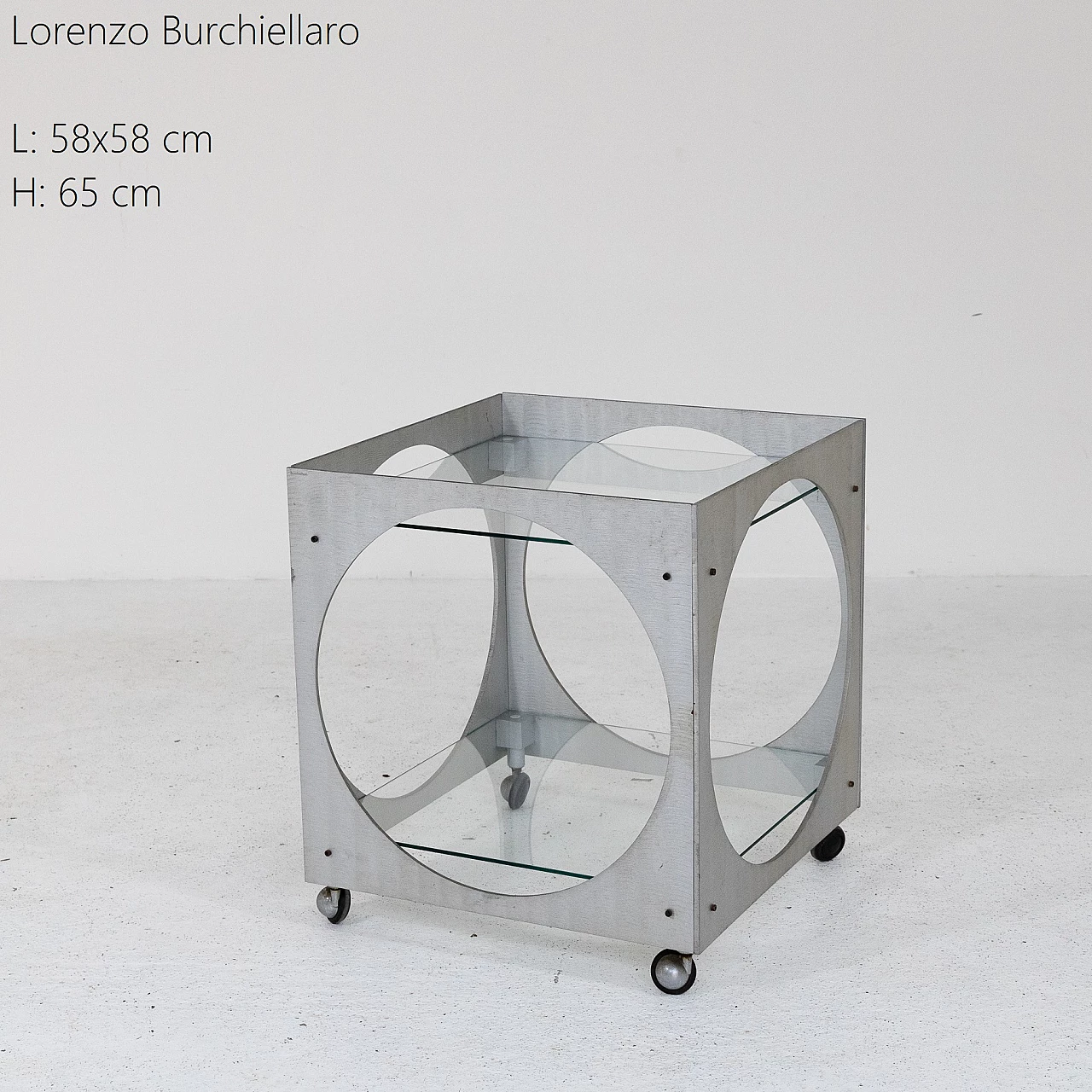 Carrello in alluminio e vetro di Lorenzo Burchiellaro, anni '70 5