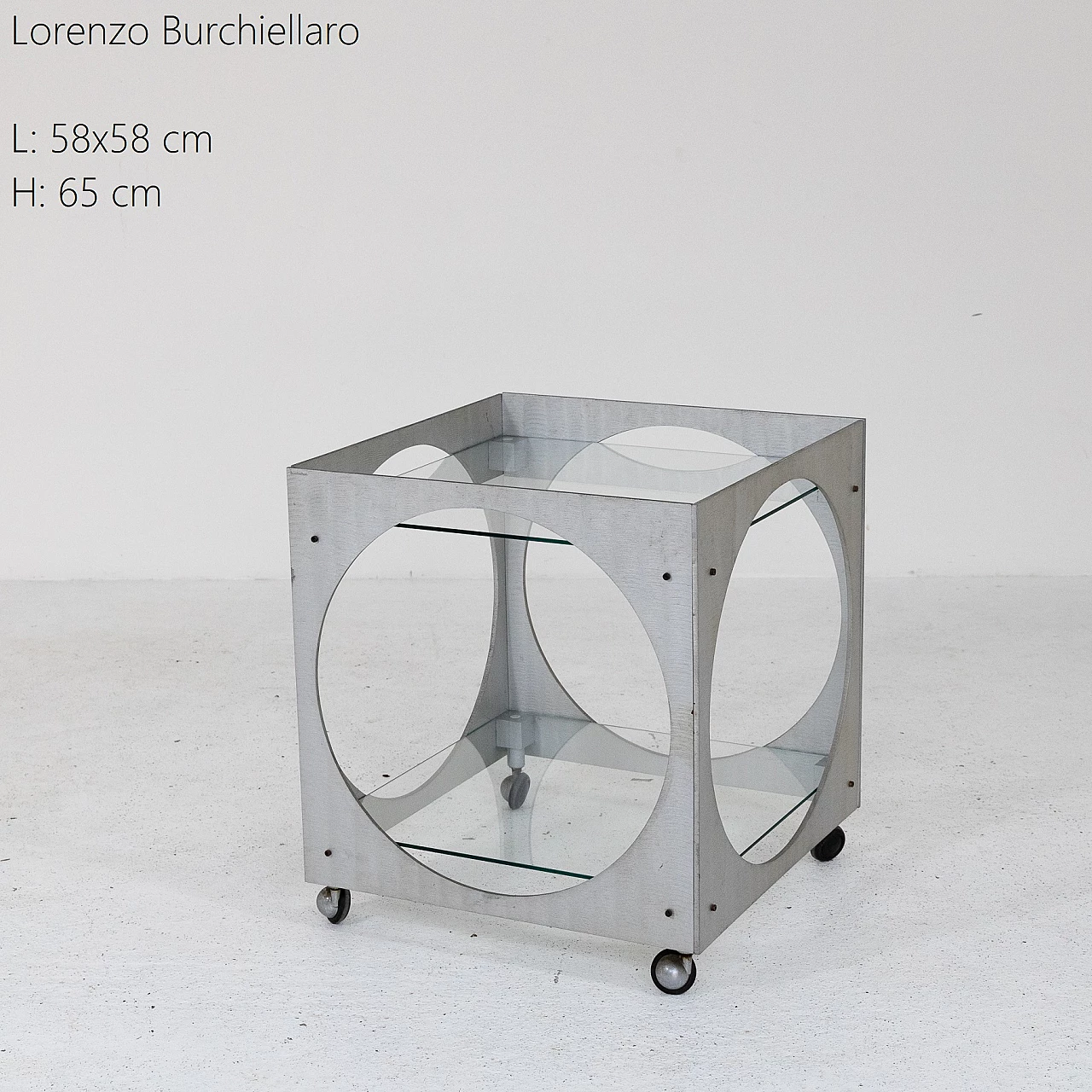 Aluminum and glass cart by Lorenzo Burchiellaro, 1970s 5