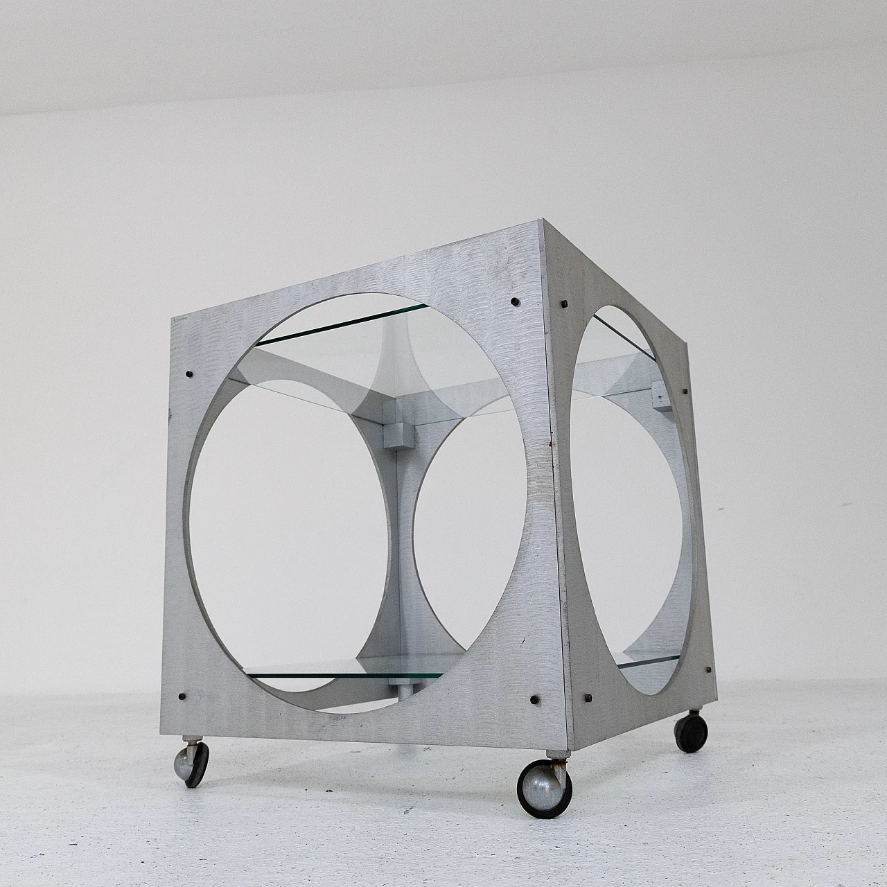 Aluminum and glass cart by Lorenzo Burchiellaro, 1970s 8