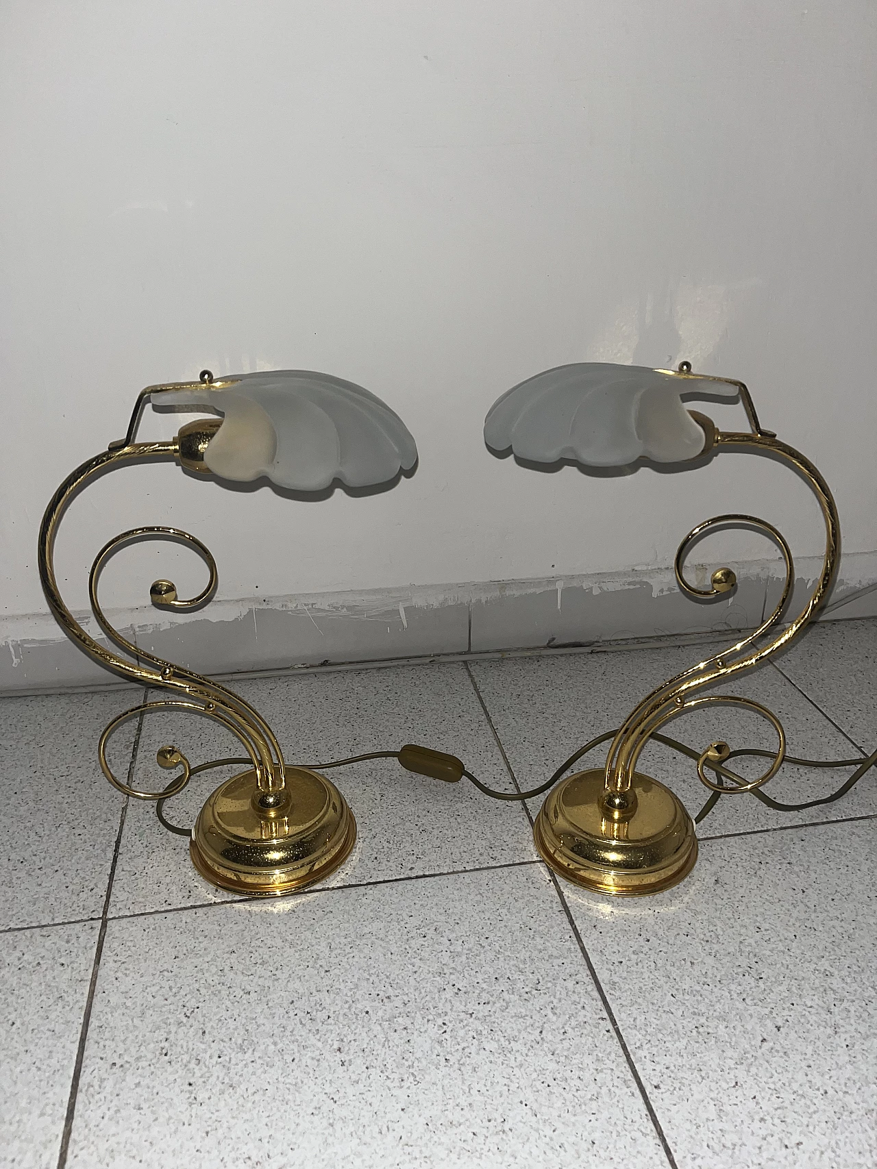 Pair of table lamps in glass and brass, 1970s 7