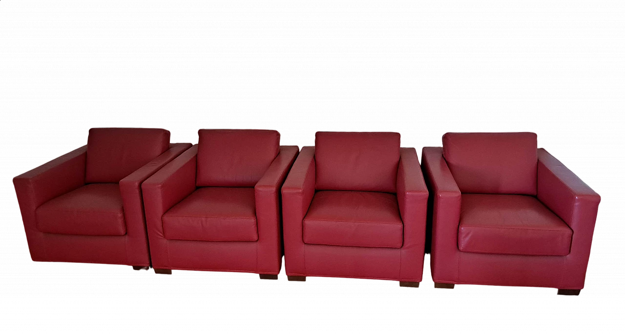 4 Red leather armchairs, 2000s 7