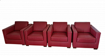 4 Red leather armchairs, 2000s