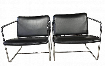 Pair of K armchairs in black leather by Wolfgang Tolk for Living Divan