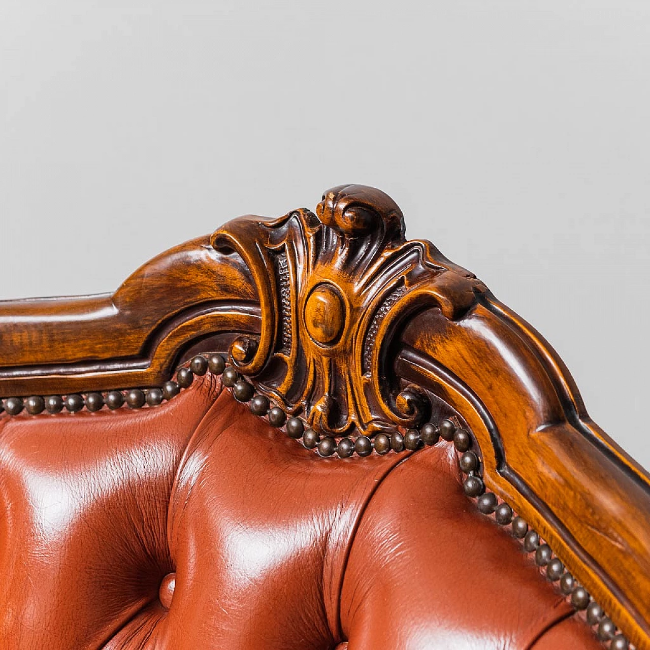 Coppia di Poltrone in legno e in pelle marrone, anni '50 9