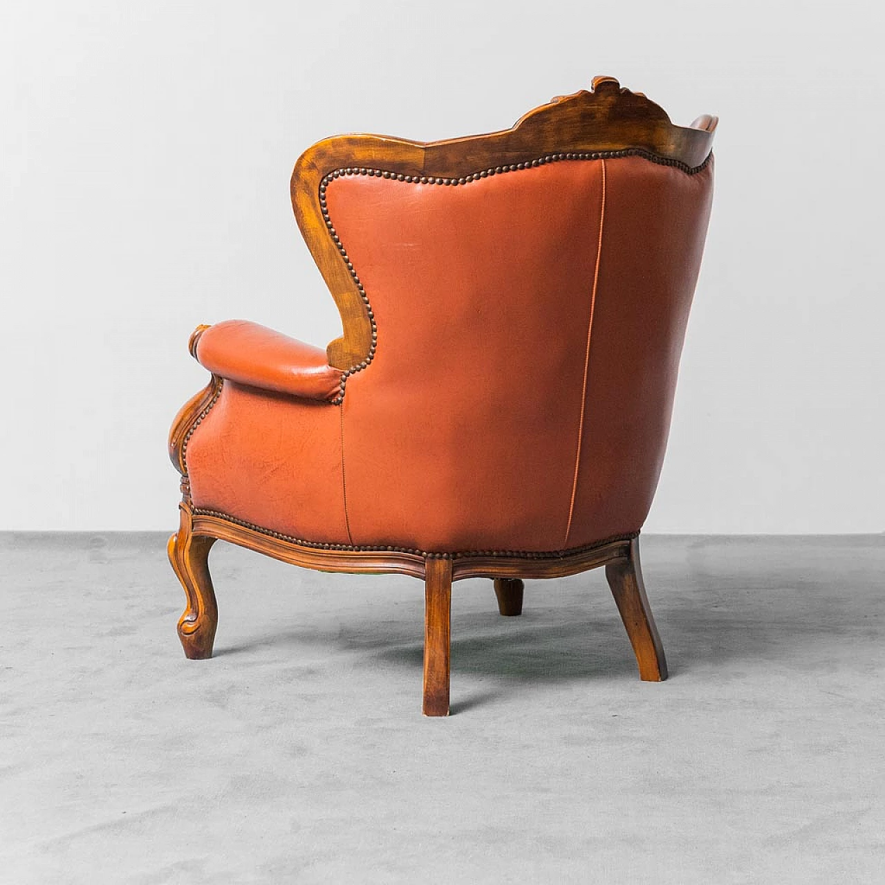 Coppia di Poltrone in legno e in pelle marrone, anni '50 10