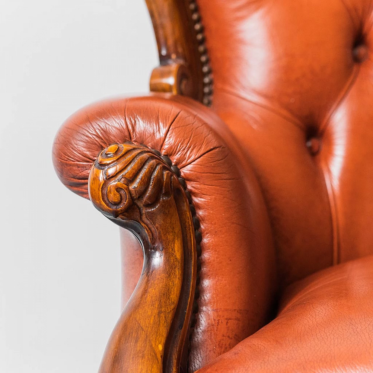 3-Seater sofa in wood and brown leather, 1950s 8