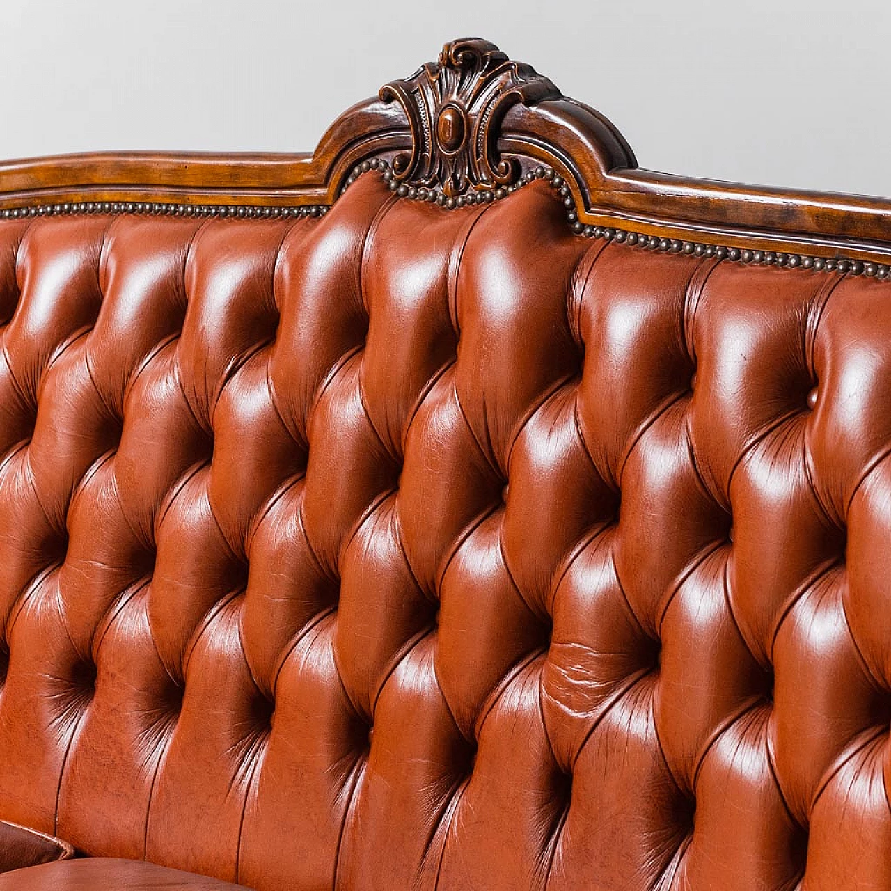 3-Seater sofa in wood and brown leather, 1950s 10